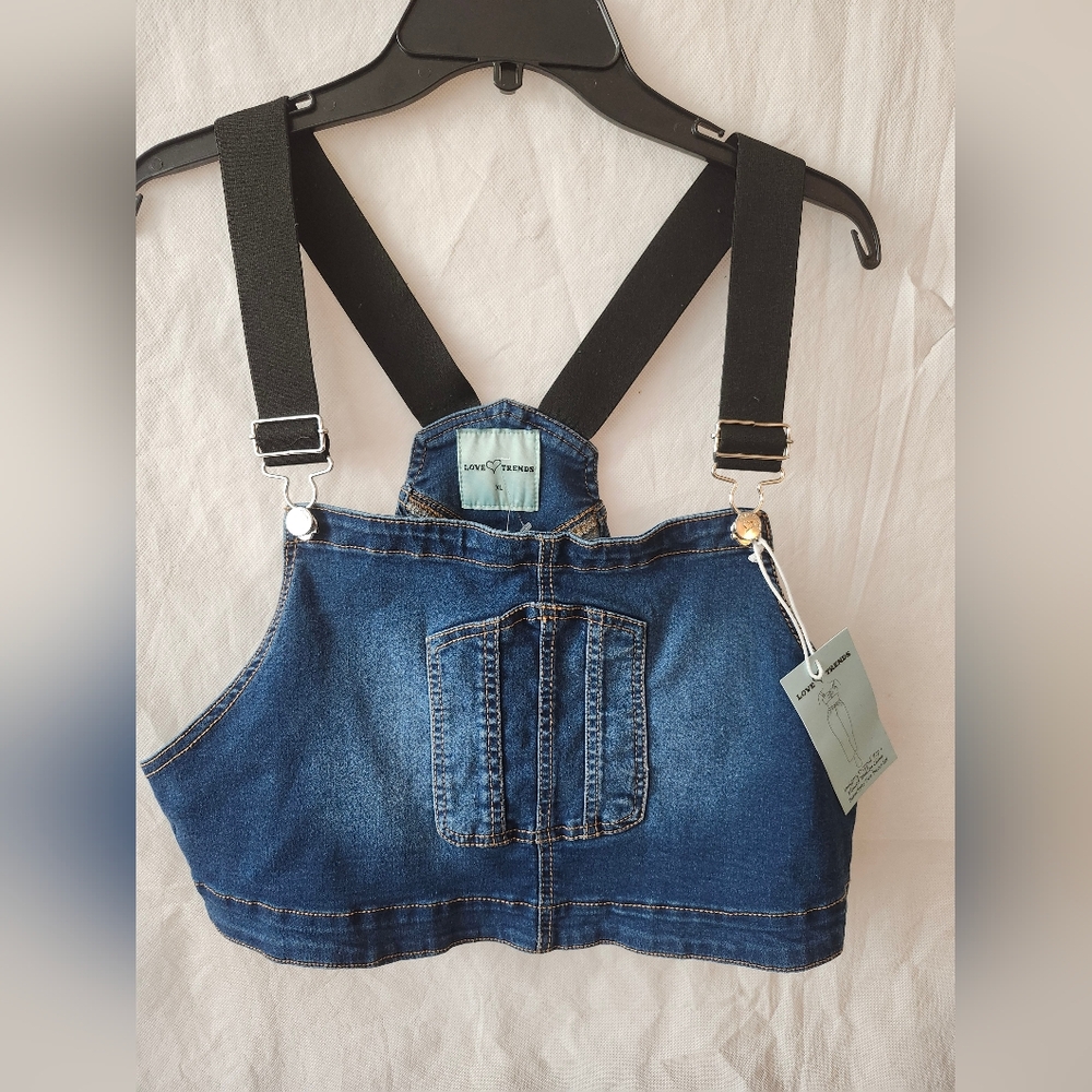 Love Trends Cropped Denim Overall Top In Blue Sz XL